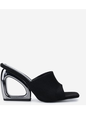 Valmenti Kadın Vegan Siyah Süet Topuklu Terlik 891 454 Bn Trlk Y25 Sıyah Suet