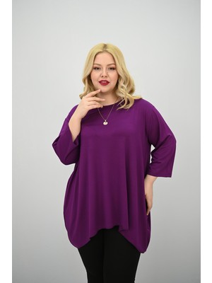 Kadın Büyük Beden Truvakar Kol Asimetrik Kesim Tunik 1964-25