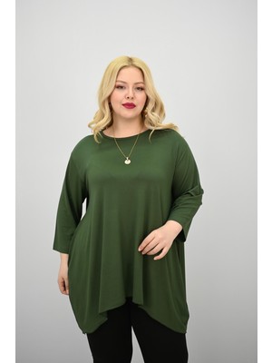 Moda Xlarge Kadın Büyük Beden Truvakar Kol Asimetrik Kesim Tunik 1964-25