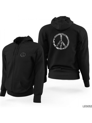 Music Love Peace Siyah Fermuarlı Limited Edition Kapşonlu Sweatshirt