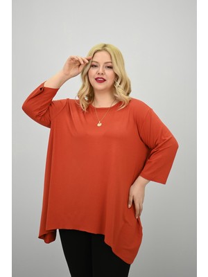 Moda Xlarge Kadın Büyük Beden Truvakar Kol Asimetrik Kesim Tunik 1964-25