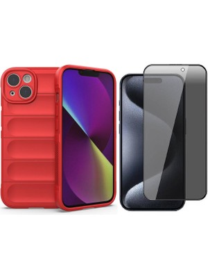 Vendas Apple iPhone 14 Kılıf Esnek TPU Oyuklu Arka Yüzey Tasarımlı Zore Etnik Silikon Kapak + Hayalet Ekran Koruyucu