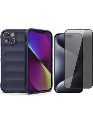 Vendas Apple iPhone 14 Kılıf Esnek TPU Oyuklu Arka Yüzey Tasarımlı Zore Etnik Silikon Kapak + Hayalet Ekran Koruyucu