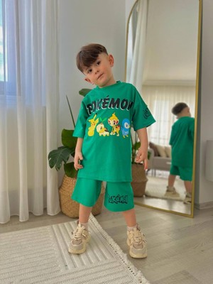 Sacro Kids Pokemon Baskılı Şort-Tişört Yazlık Erkek Çocuk Takım