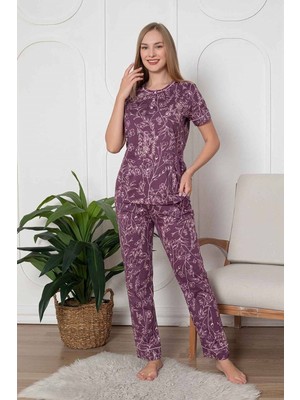 Bie's Kadın Çiçek Desen Bisiklet Yaka 3 Düğmeli Kısa Kol Cepli Pijama Takımı