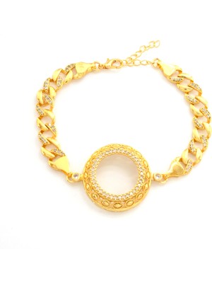 Yarım Altın Çerçeve Bileklik Çelik Altın Kaplama Işlemeli Figaro Model BLK-1107
