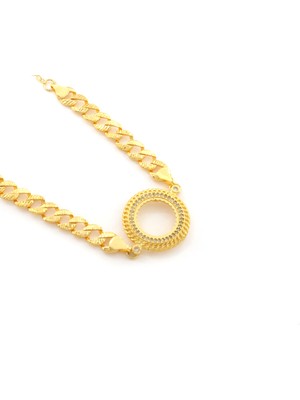 Yarım Altın Çerçeve Bileklik Çelik Altın Kaplama Işlemeli Figaro Model BLK-1102