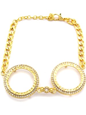 Iki Yarımlı Çerçeve Bileklik Altın Kaplama Zirkon Taşlı Kelepçe BLK-1044