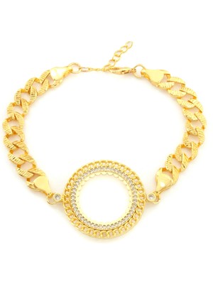 Yarım Altın Çerçeve Bileklik Çelik Altın Kaplama Figaro Model BLK-1105