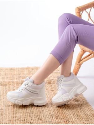 Aska Shoes F-209  Bağcıklı Fileli Taş Aksesuarlı Günlük Spor Ayakkabı
