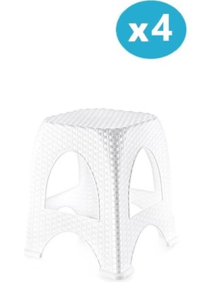 Omnipazar SY-4667 Plastik Hasır Tabure Küçük Boy 4'lü Set