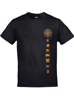 Tarz Sokak One Piece Straw Hat Grand Fleet Ön Arka Baskılı  Siyah