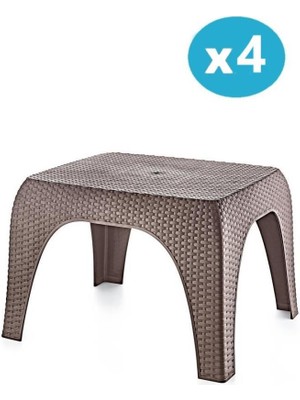 Omnipazar Hasır Desen Plastik Bahçe Balkon Plaj Şezlong Sehpa 4'lü Set Kahverengi