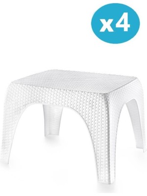 Omnipazar Hasır Desen Plastik Bahçe Balkon Plaj Şezlong Sehpa 4'lü Set Beyaz