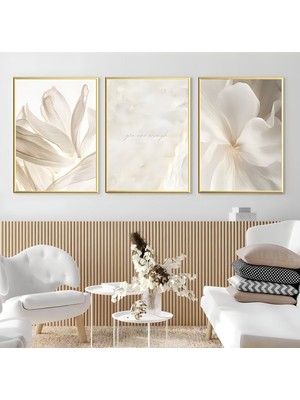 üçlü Gold Metal Çerçeveli Soft Fenomen Moda Cam Tablo Seti |cam Tablo 3lü Dikey