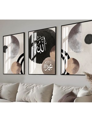 bohem Soft Allah(Cc)-Hz. Muhammed Kombini |çerçeveli Cam Tablo  3lü Dikey