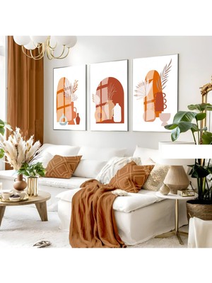 turuncu Renkler Bohem Seti |çerçeveli Cam Tablo 3lü Dikey