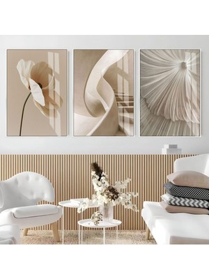 soft|krem Çiçek Merdiven Kombini (Anemon) |çerçeveli Cam Tablo 3lü Dikey