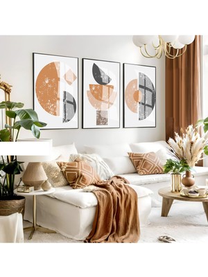 beyaz-Kahve Bohem Seti |çerçeveli Cam Tablo 3lü Dikey