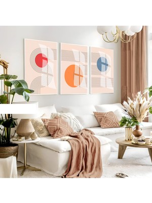 mavi-Turuncu Soyut Bohem Kombini 011 |çerçeveli Cam Tablo 3lü Dikey