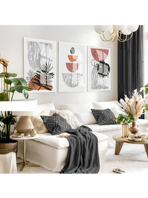 soft Renkler Minimalist Yapraklı Bohem Kombini|çerçeveli Cam Tablo 3lü Dikey