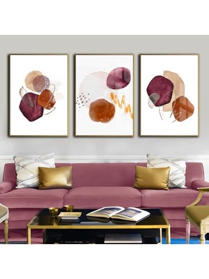 gold-Pembe-Turuncu Soyut Vektör (Abstract) 03 |çerçeveli Cam Tablo Temperli 3lü Dikey