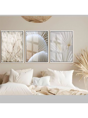 soft-Beyaz 1 Çiçek Kombini|çerçeveli Temperli Cam Tablo 3lü Dikey