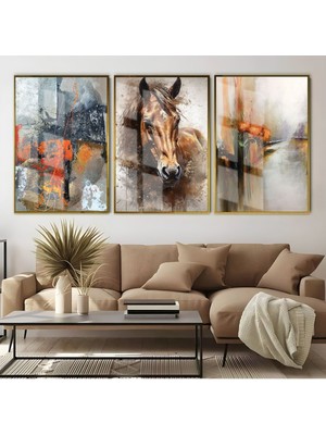 at-Çiçek Soyut Kombin |çerçeveli Cam Tablo  3lü Dikey