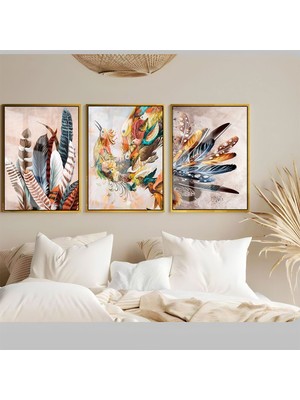 soft-Anka Kuşu Kombini |çerçeveli Temperli Cam Tablo 3lü Dikey