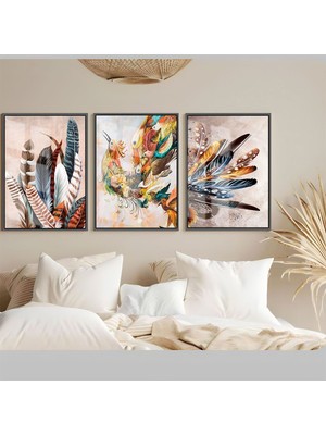 soft-Anka Kuşu Kombini |çerçeveli Temperli Cam Tablo 3lü Dikey