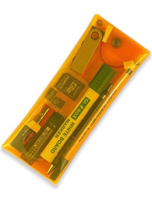 Jellycase Kalem Kutusu Kalemlik (Makyaj Kozmetik Aksesuar Çantası) Organizer Turuncu - Şeffaf Pvc