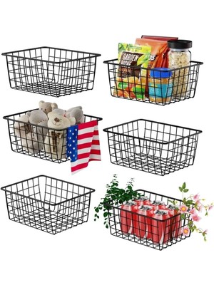 6 Adet Dolap Içi Organizer Banyo Mutfak Oyuncak Makyaj Sepeti Düzenleyici Izgara Metal Sepet