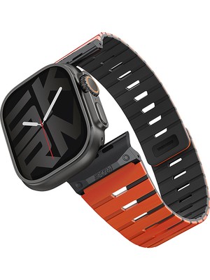 Skinarma Watch Ultra 49MM Gemini Serisi Tpu Magnetik Silikon Kordon Turuncu-Siyah