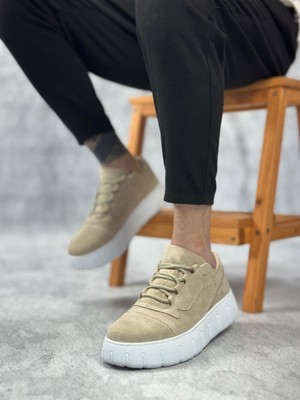 BA0666 Boa Krem Yüksek Taban Erkek Günlük Ayakkabı