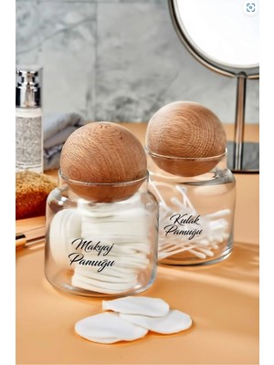 Cam Dekoratif Top Kapaklı Makyaj Pamuğu ve Kulak Pamuğu Kavanozu 500 ml Organizer Büyük Boy