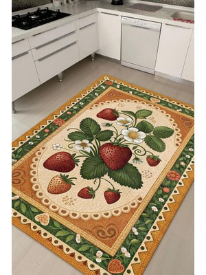 Homshtag Art Deco Çilek Desenli Halı Bitki Temalı Çok Renkli Modern Çilek Desenli Dijital Baskı Halı