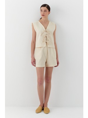 Keten Yelek Bluz Natural