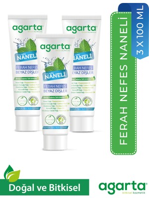 Agarta 3 Adet Yoğun Naneli Florürsüz Ferah Nefes Diş Macunu 100 ml
