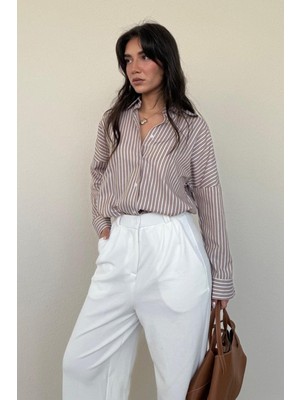 Camel Çizgili Kadın Gömlek MG2410