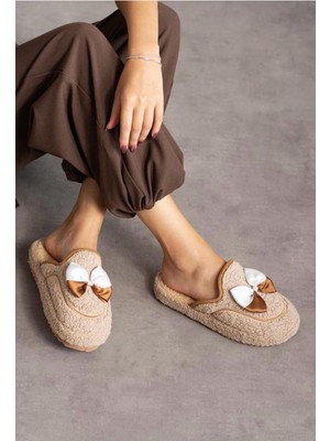 Slipcat Sevimli Kurdeleli  Kaydırmaz Taban Kışlık-Mevsimlik Kadın Ev