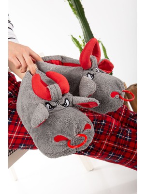 Slipcat Hayvan Desenli  Panduf Ev Ayakkabısı Gri Renk Ses Yapmaz Taban Kadın Kullanıcılar İçin