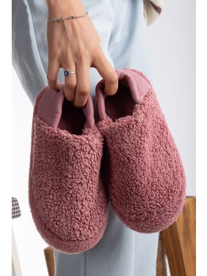 Kuzu Kumaş Yünlü Sessiz Taban Lastikli Kadın Ev Ayakkabısı Ev Botu Panduf