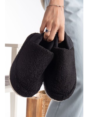 Slipcat Kuzu Kumaş Yünlü Sessiz Taban Lastikli Kadın Ev Ayakkabısı Ev Botu Panduf