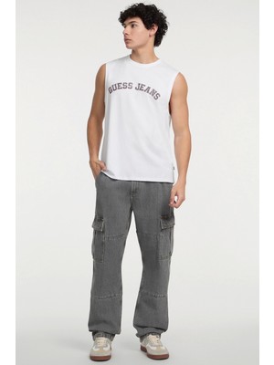 Guess Erkek Beyaz Kolej Baskılı Atlet