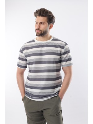 Füme Bisiklet Yaka Çizgili Erkek T-Shirt E7118