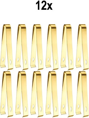 12 Adet Çelik 16,2 cm Gold Buz ve Şeker Maşası MT128SR-12