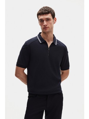 D'S Damat Ds Damat Regular Fit Lacivert Pike Dokulu T-Shirt 4HC149071049M