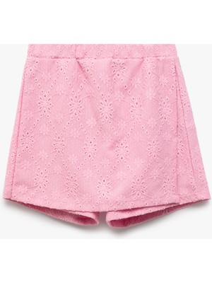 Koton Fisto Beli Lastikli Mini Şort Etek Kız Çocuklar İçin Desensiz Pembe Rahat Fit