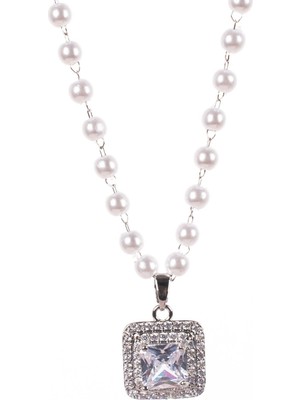 Nur Silver Baget Taşlı Inci Detay Çelik Kolye NUR-CL00509
