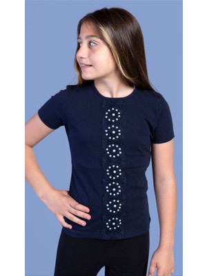 Toontoy Kız Çocuk Dantelli Okul Tişört